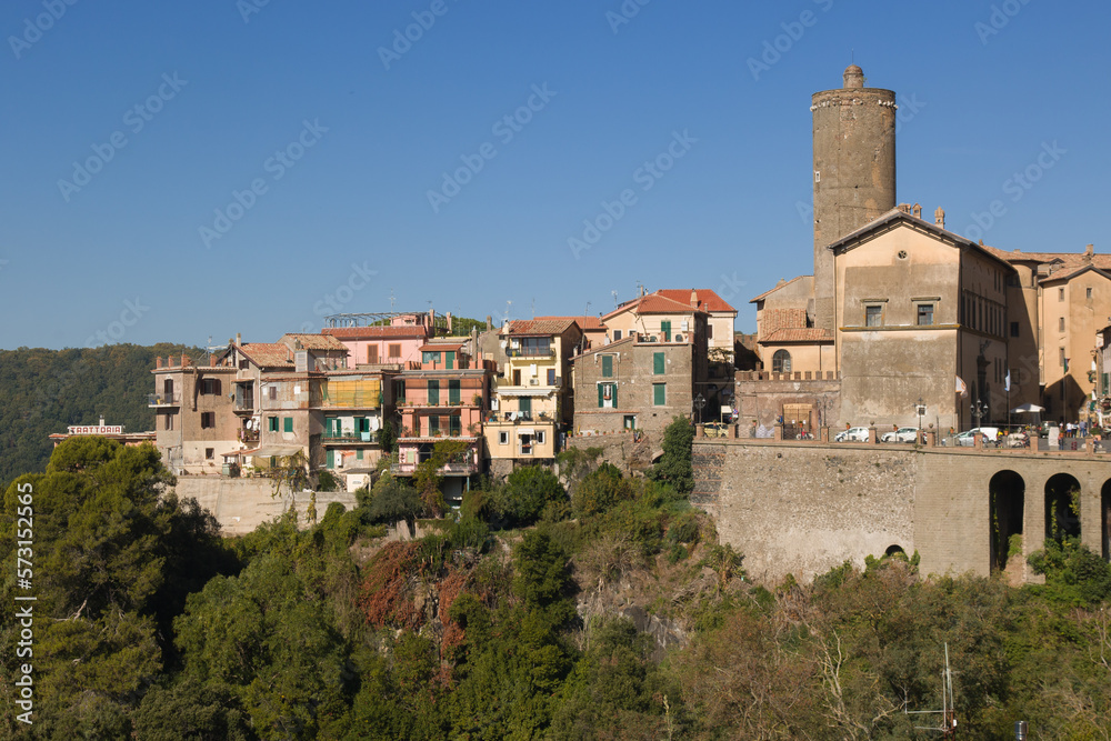 Panoramic view of Nemi, a beautiful village overlooking the lake in Lazio, Italy