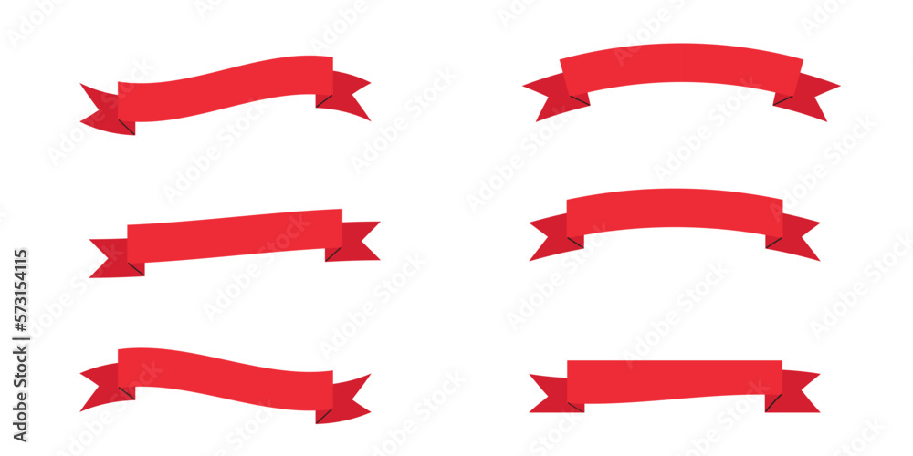 Different styles of red ribbon sets with white background