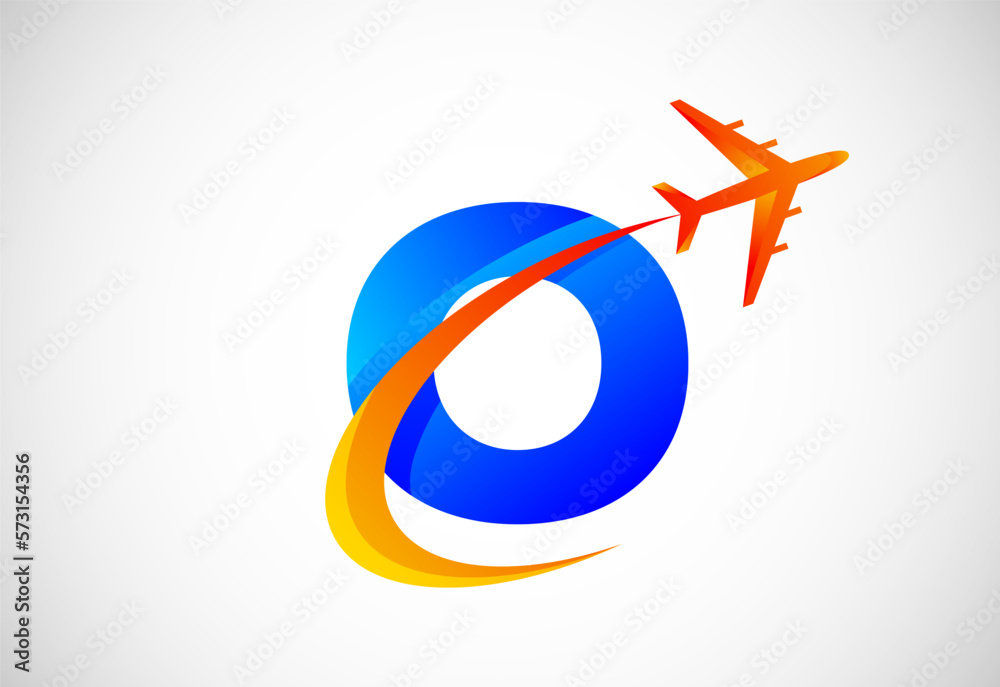 Initial O alphabet with a swoosh and airplane logo design. Suitable for travel companies or business Initial O alphabet with a swoosh and airplane logo design. Suitable for travel companies or business