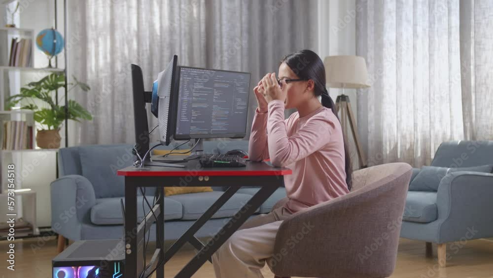 Asian Teen Girl Programmer Having A Headache Creating Software Engineer Developing App, Program, Video Game On Desktop Computer At Home. Terminal With Coding Language
Asian Teen Girl Programmer Having A Headache Creating Software Engineer Developing App, Program, Video Game On Desktop Computer At Home. Terminal With Coding Language