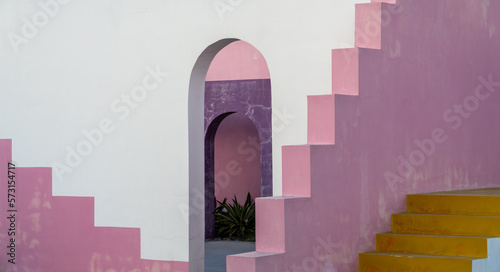 abstract 3D building exterior in pink color