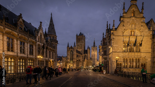 Famous architecture and cityscape in Gent, Belgium in January 2023 
