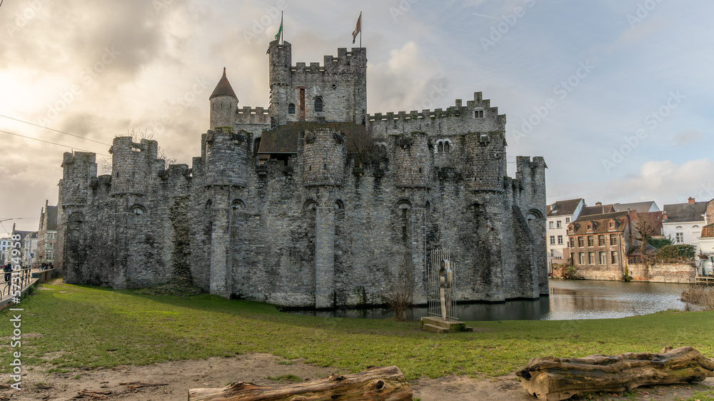 Famous castle  in Gent, Belgium in January 2023
