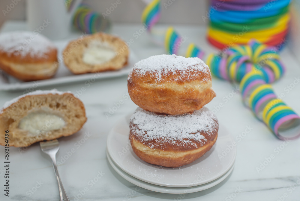 sweet home made Krapfen or Berliner doughnuts