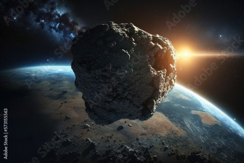 An asteroid is hurtling in space toward Earth (Generative AI)