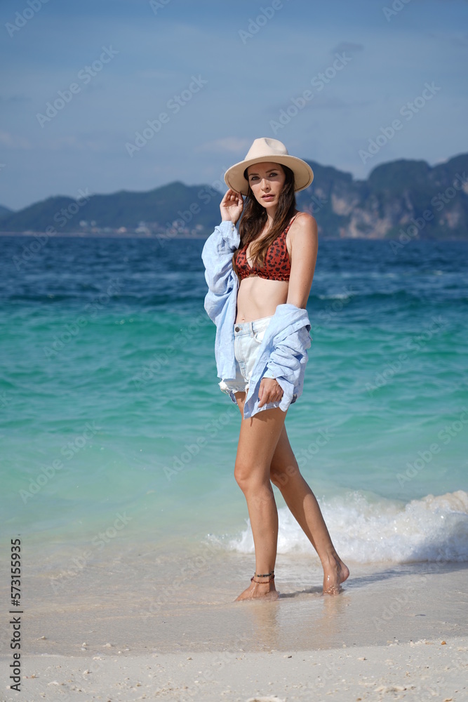 woman on the beach in krabi thailand, poda island, model shooting woman on the beach in krabi thailand, poda island, model shooting