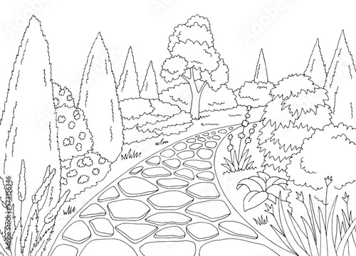Garden graphic black white landscape sketch illustration vector 