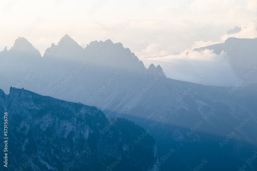 Morning sun rays over mountains