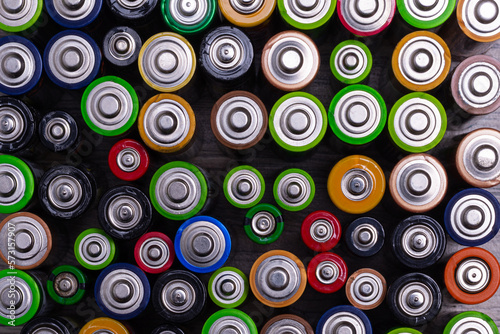 Used different batteries. Close-up. View from above. Waste sorting concept. Ecology.