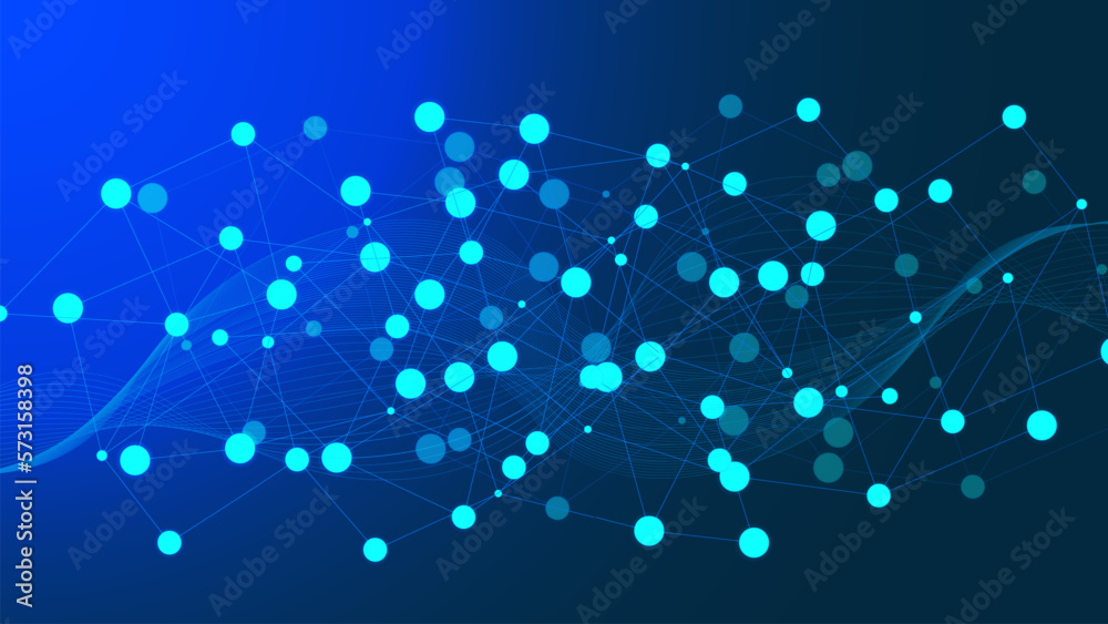 Abstract molecule technology with wavy lines on dark blue background. Digital concept. Abstract molecule technology with wavy lines on dark blue background. Digital concept.