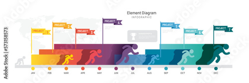 Infographic template for business. 12 Months modern Timeline element diagram gantt chart calendar, milestone presentation vector infographic.