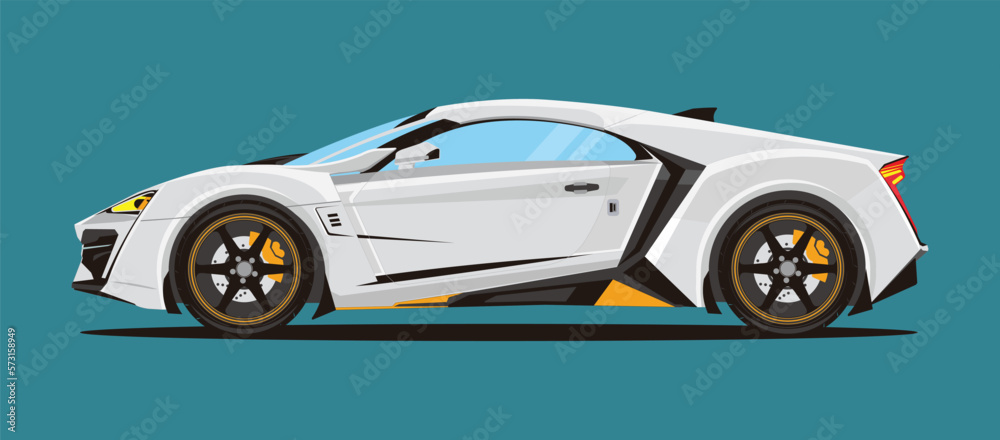 Fototapeta premium Sport car side view in white color and yellow ornament vector