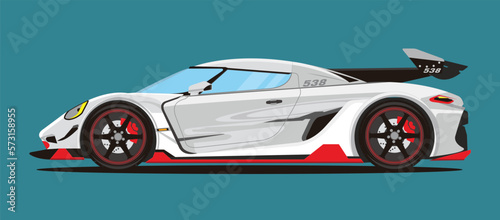 Sport car side view in white color and red ornament vector