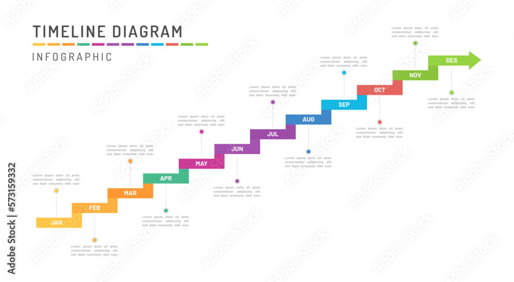 Presentation business infographic template. 12 Months modern Timeline diagram calendar with stair concept, vector illustration