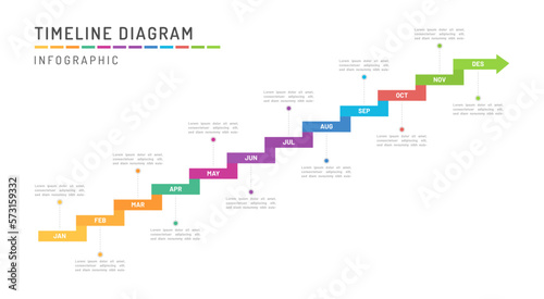 Presentation business infographic template. 12 Months modern Timeline diagram calendar with stair concept, vector illustration