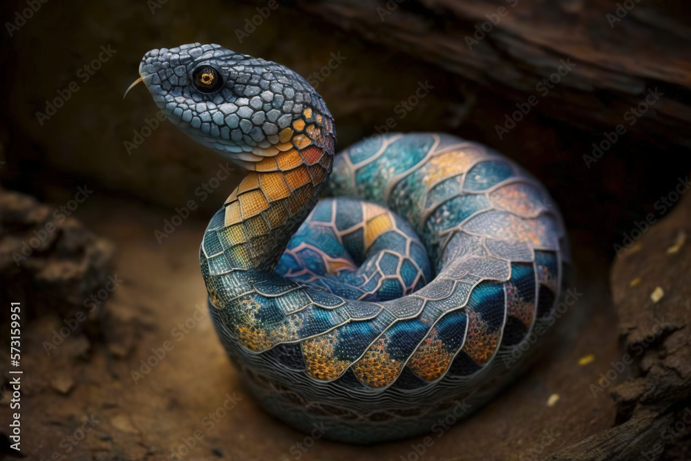 Fototapeta premium 3d King Cobra The World's Longest Venomous. King Cobra Snake, 3d Illustration, 3d Rendering created with Generative AI technology