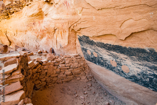 Dwellings and Green Mask pictographs, Sheiks Canyon, Grand Gulch area of Bears Ears National Monument, Utah, USA photo