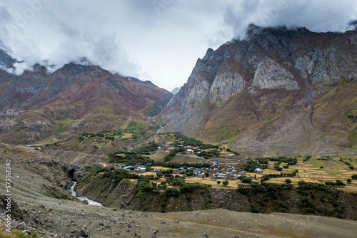 Muslim village on way to Kargil between Lama Yuru and Mulvek, Ladakh, Jammu and Kashmir, India photo