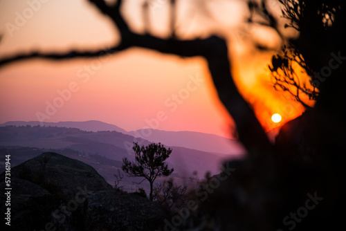 A sunset as seen from a hill in Swaziland, Africa.