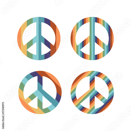 Flat vector hippy boho illustration. Hand drawn retro groovy pacific, peace symbol