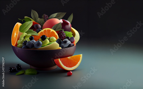 fruits salad realistic 3D  product showcase for food photography generative ai