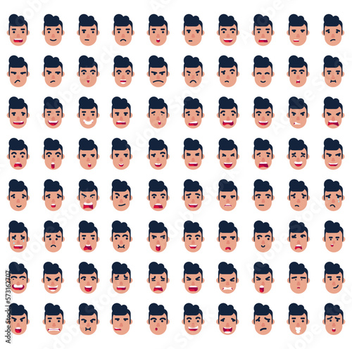 80 Different cartoon face emotion set. Boy cartoon face emotions. Funny and cute emotions