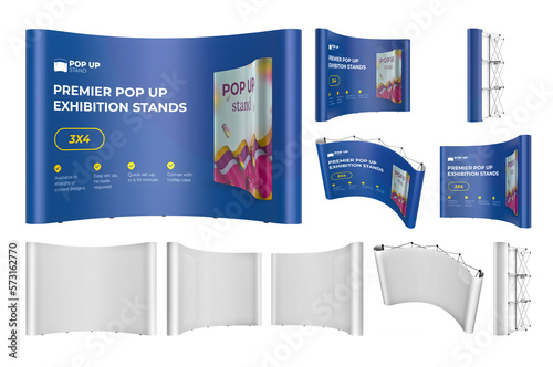 Pop up stand 3x4. Real color picture from all sides. Mockup photozone for the exhibition. 3d render
