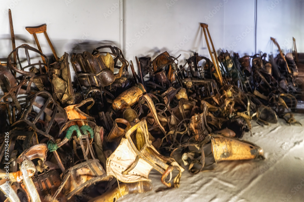 Jewish Skeleton Collection Memorial and Museum Auschwitz-Birkenau, Poland. Prostheses. Stock Photo ...