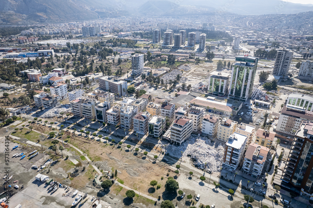 Fototapeta premium Turkey and Syria Earthquake Appeal. Hatay drone photo