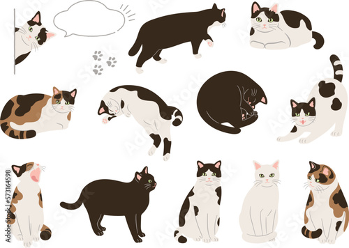 かわいい猫の手描き風イラストセット