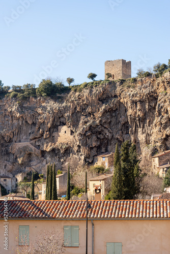 Cotignac is a French village in Provence. It is famous for its troglodyte dwellings that are carved into tufa cliffs covered with large stalactites, and its two feudal towers from 1033.
 photo