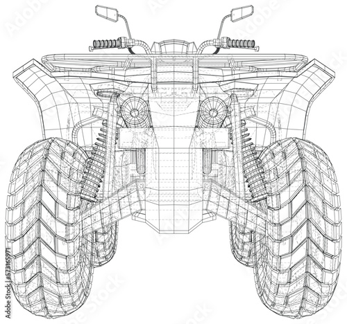Back view. Quad bike. vector four-wheeled motorcycle in wire-frame. Vector created of 3d