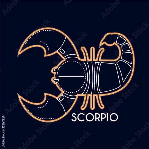 Scorpio. Zodiac sign, beast on blue background.