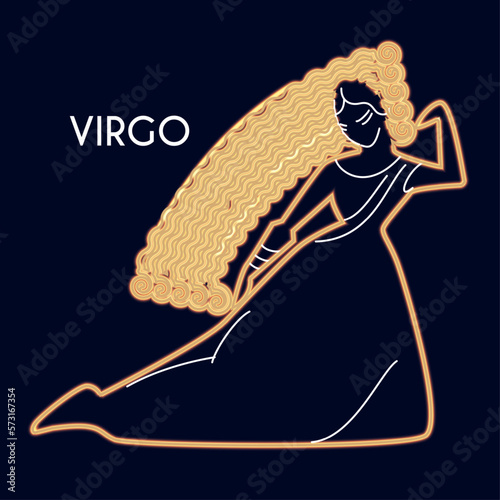 Virgo. Zodiac sign on blue background.