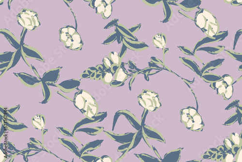 bright contrast multicolored floral pattern with brush strokes of paint