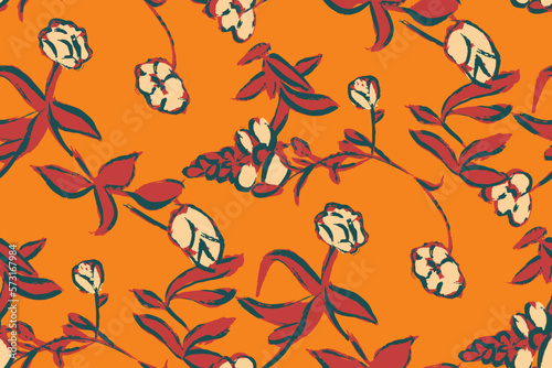 bright contrast multicolored floral pattern with brush strokes of paint