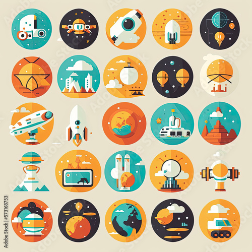 flat icons set science future vector illustrations, generative artificial intelligence