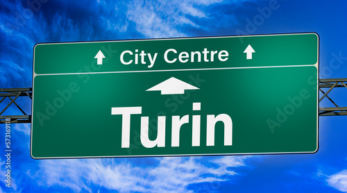 Road sign indicating direction to the city of Turin