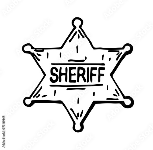 Sheriff s star, sketch icon. Sheriff S Badge. Element from police collection. Isolated on a white background. vector illustration. photo
