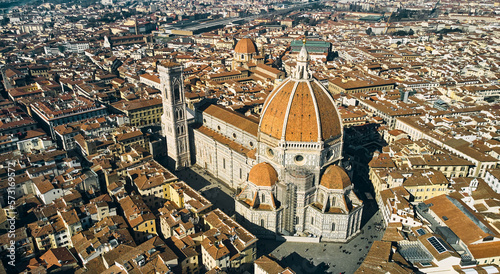 Aerial view of Santa Maria del Fiore Cathedral in Florence, Italy. High quality photo photo