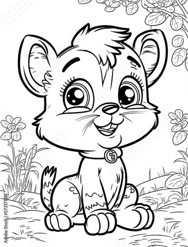 Cute animal  flower  fairies coloring page. Gnerative AI