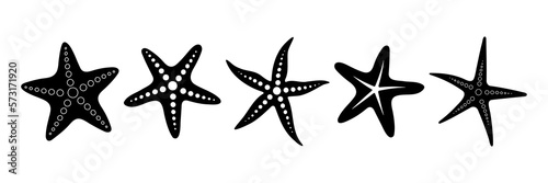 Fototapeta Set of different starfish. Black vector icon in flat style.