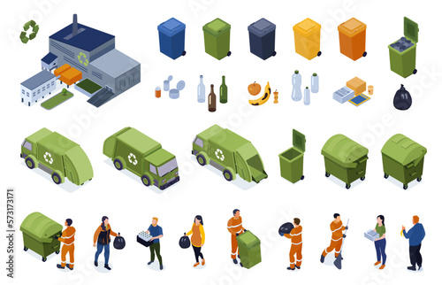 Recycling Isometric Icon Set