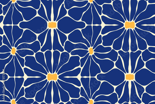geometric floral ornament in retro style. 60s and 70s pattern