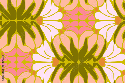 geometric floral ornament in retro style. 60s and 70s pattern