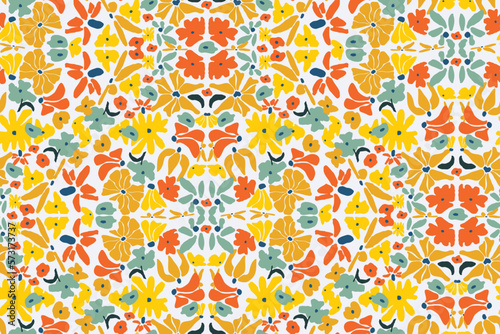 geometric floral ornament in retro style. 60s and 70s pattern