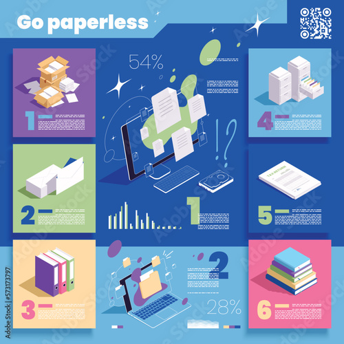 Isometric Go Paperless Infographics