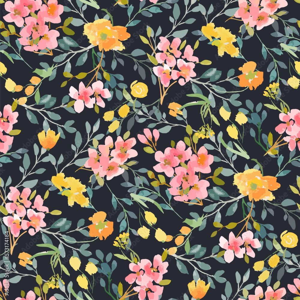 Spring summer green delicate seamless pattern with blooming apple tree or sakura. Spring summer green delicate seamless pattern with blooming apple tree or sakura.