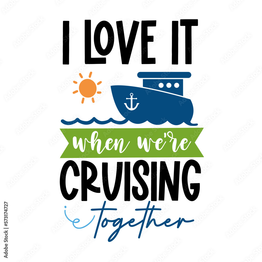 Fototapeta premium Cruise lettering for greeting card design, romantic illustration. Festive decoration. Invitation template. Vector illustration