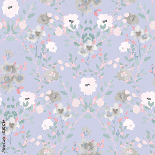 Spring summer green delicate seamless pattern with blooming apple tree or sakura.